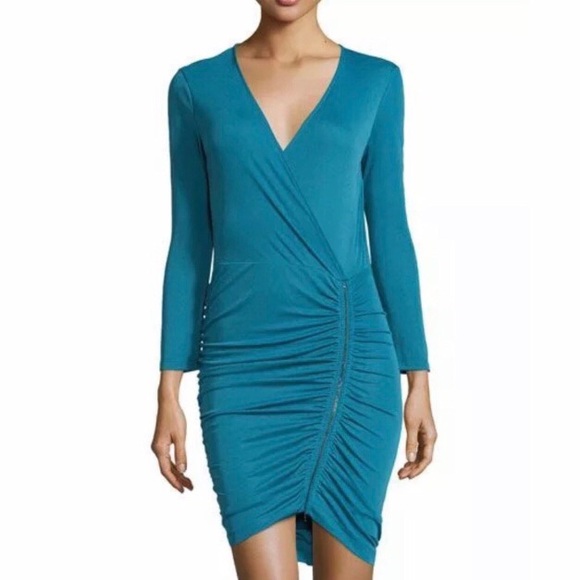 BCBGMAXAZRIA Dalton Zip Front Jersey Dress in Moroccan Blue Medium NWT - Picture 1 of 6